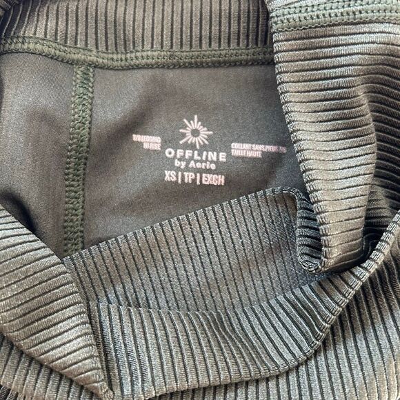 Aerie OFFLINE Real Me Ribbed Crossover High Rise Leggings XS Dark Green - Picture 3 of 9